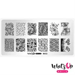 B032 Floral Swirls, Stampingplade, Whats up Nails